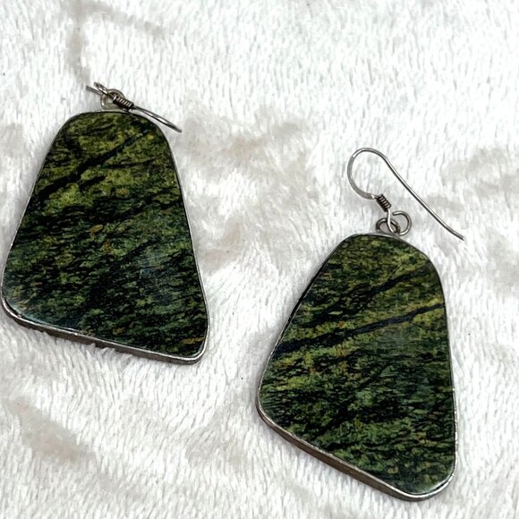 925 Silver Jasper Abstract Dangle Earrings Wire Hook - Picture 3 of 3